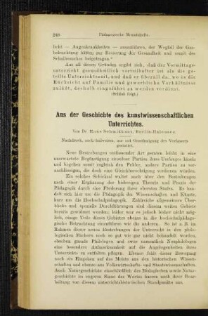 Aus der Geschichte des kunstwissenschaftlichen Unterrichtes