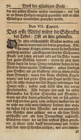 Cap. VII. Das erste Mittel wider die Schrecken des Todes : Offt an ihne gedencken