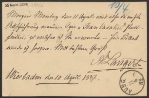 Brief an B. Schott's Söhne : 10.04.1887