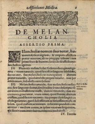 Assertiones Medicae De Melancholia