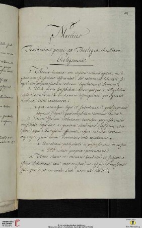 Material- und Thesensammlung: Materies Tentaminis primi ex Theologiæ christianæ Prolegomenis