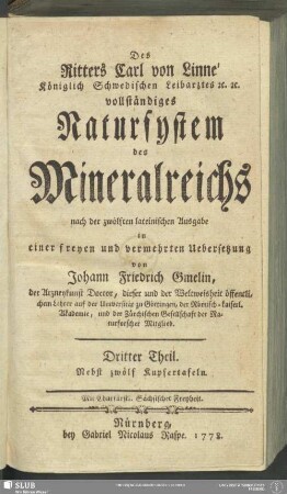 3: Des Ritters Carl von Linné ... vollständiges Natursystem des Mineralreichs