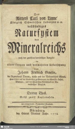 3: Des Ritters Carl von Linné ... vollständiges Natursystem des Mineralreichs