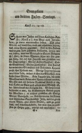 Evangelium am dritten Fasten-Sontage.