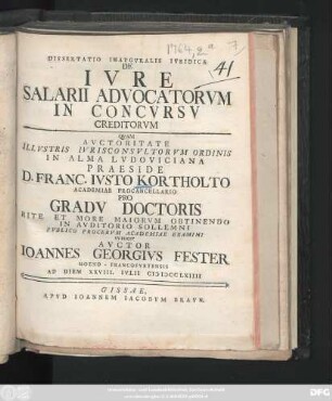 Dissertatio Inavgvralis Ivridica De Ivre Salarii Advocatorvm In Concvrsv Creditorvm