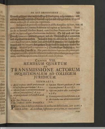 Caput VIII. Membrum 4. de transmissione actorum inquisitionalium ad collegium Juridicum.