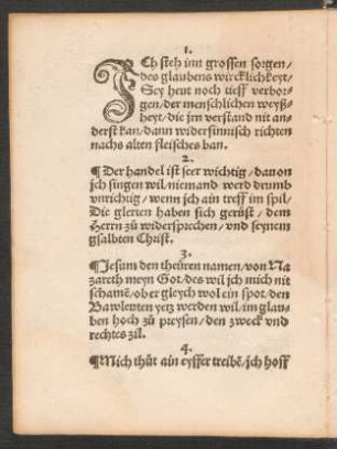 JCh steh inn grossen sorgen/ || des glaubens wircklichkeyt/ ||