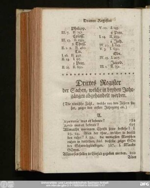 Drittes Register der Sachen, welche in beyden Jahrgängen abgehandelt werden.