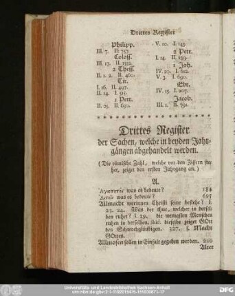 Drittes Register der Sachen, welche in beyden Jahrgängen abgehandelt werden.