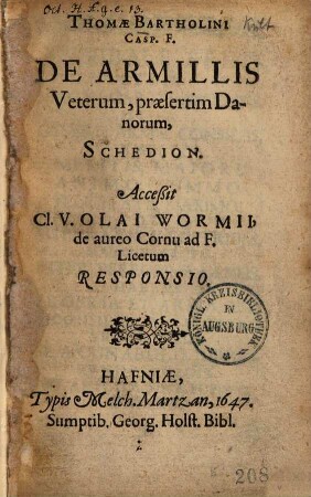 De Armillis veterum, praesertim Danorum schedion