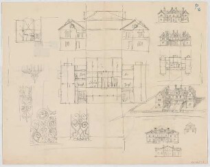 Thiersch, August ; München - Nymphenburg, Romanstr.; Wohnbebauung - Grundrisse, Ansichten, Perspektive, Details