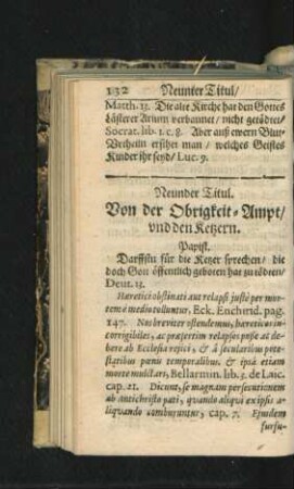 Neunder Titul. Von der Obrigkeit-Ampt/ und den Ketzern.