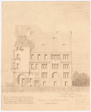 Wohn- und Geschäftshaus Bank, Berlin-Südende: Ansicht von der Denkstraße aus 1:100
