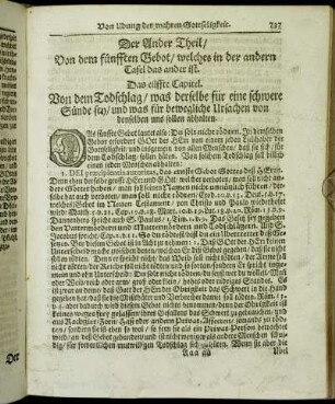 Der Ander Theil/ Von dem fünfften Gebot/ welches in der andern Tafel das ander ist.