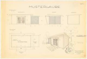 Musterlaube: Grundriss, Perspektivische Ansicht, Ansichten