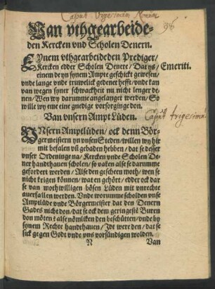 Van uthgearbeideden Kercken und Scholen Denern