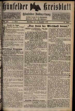 Erste Ausgabe vom Samstag, den 14. Dezember 1929.