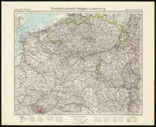 Bl. 33: Nordostfrankreich, Belgien, Luxemburg, 1936 : Bl. 33 : Nordostfrankreich-Belgien-Luxemburg : (France Nordest- Belgique- Luxembourg, France Northeast-Belgium, Francia Nordest-Belgio-Luxemburgo, Francia Nordeste-Bélgica ) / Leitung: H. Haack. - 10. Aufl. / [Hundertjahr-Ausg.]. - 1:925 000. - Gotha : Perthes , 1936. - 1 Kt. : mehrfarb. ; 42 x 33 cm. - Aus: Stielers Handatlas, [Bl.] 33