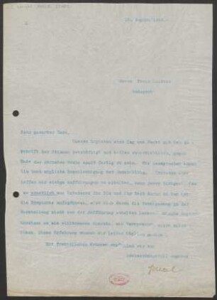 Brief an Erwin Lendvai : 10.08.1910