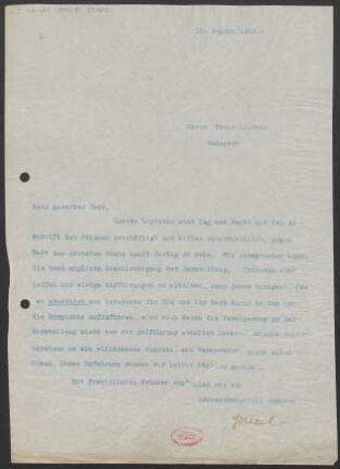 Brief an Erwin Lendvai : 10.08.1910