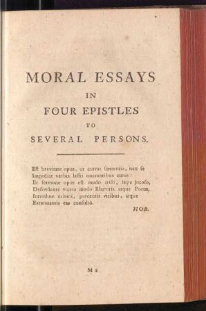 Moral Essays In Four Epistles To Several Persons
