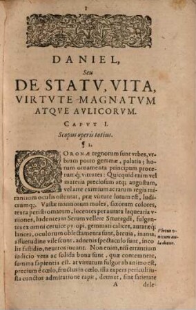 Daniel, Siue De Statv, Vita, Virtvte Avlicorvm atque Magnatvm : Cum Indice Capitum et rerum copioso
