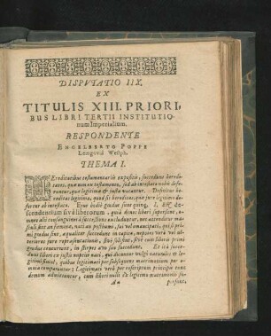 Disputatio IIX. Ex Titulis XIII. Prioribus Libri Tertii Institutionum Imperialium. Respondente Engelberto Poppe