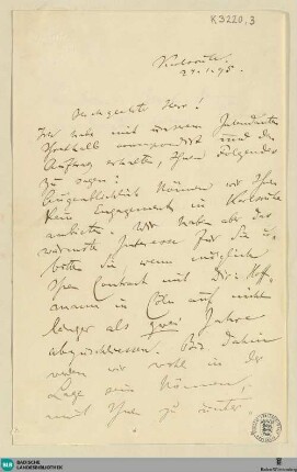 Brief von Felix Mottl an Rudolf Moest vom 24.01.1895 - K 3220, 3