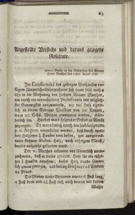 Angestellte Versuche und daraus gezogene Resultate.