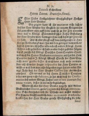 N. 7. Extract Schreibens Herrn Licent. Francisci Finxij.