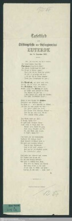 Tafellied zum Stiftungsfeste des Gesangvereins Euterpe den 15. Nov. 1863