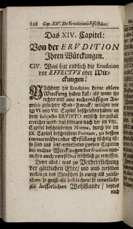 Das XIV. Capitel: Von der Erudition Ihren Würckungen.