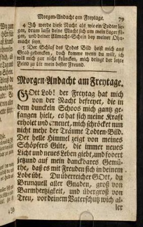 79-102, Morgen-Andacht am Freytage. Morgen Andacht am Sonabend. Abend-Andacht am Sonabend.