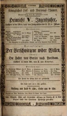 Königliches Hof- und Nationaltheater. 1836/37. Okt. 1836 - Sept. 1837