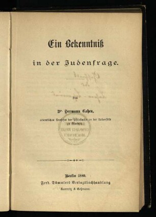 Ein Bekenntniß in der Judenfrage