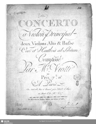 Concerto a Violon Principal, deux Violons Alto & Basse, Cors et Hautbois ad Libitum