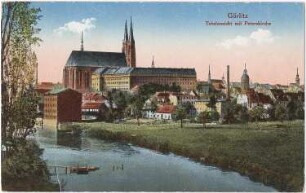 Görlitz. Stadtansicht mit Peterskirche, kolorierte Ansichtskarte