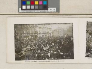 Hamburger Strassenleben. Wasserwagen, Bierwagen, Kranzieher, Straßen-Verkäufer.