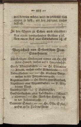 Verzeichniß von Erfurtischen Zins-Einnnehmern