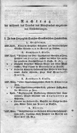 Nachtrag der während des Druckes des Adressbuches eingetretenen Veränderungen