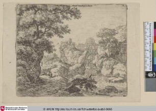 [Ein Wasserfall mit einem Dom im Hintergrund; A dome near a waterfall]