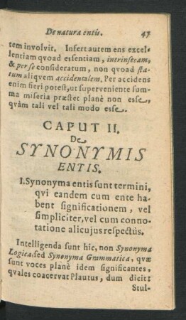 Caput II. De Synonymis Entis.