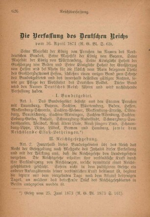 Die Verfassung des Deutschen Reichs vom 16. April 1871.