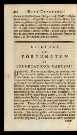 Epistola Ad Fortunatum De Exhortatione Martyrii