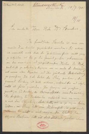 Brief an Ludwig Strecker  und B. Schott's Söhne : 18.07.1901