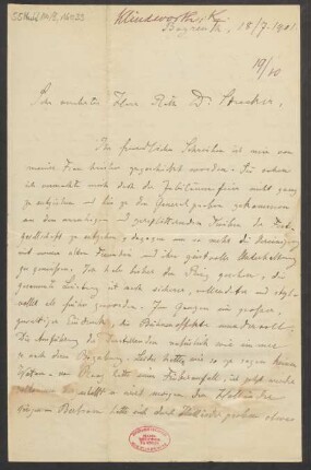 Brief an Ludwig Strecker <senior> und B. Schott's Söhne : 18.07.1901