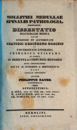Mollitiei medullae spinalis pathologia : diss. inaug. med.