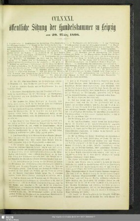CCLXXXI. öffentliche Sitzung der Handelskammer zu Leipzig am 29. März 1898