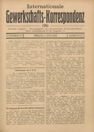 Nummer 10 Berlin, 1. Mai 1914 Jahrgang 2