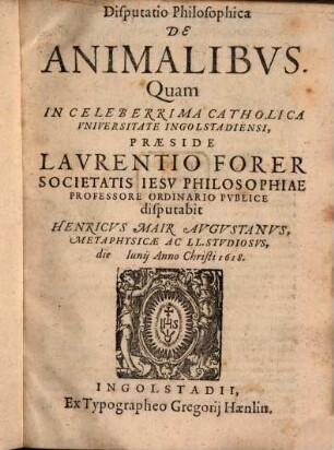 Disputatio Philosophica De Animalibus